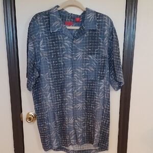 Izod Gray and Black Geometric Silk Blend Shirt